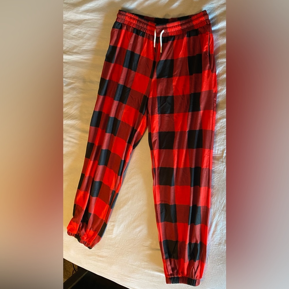 Women’s large jogger pants, black and red plaid, never used